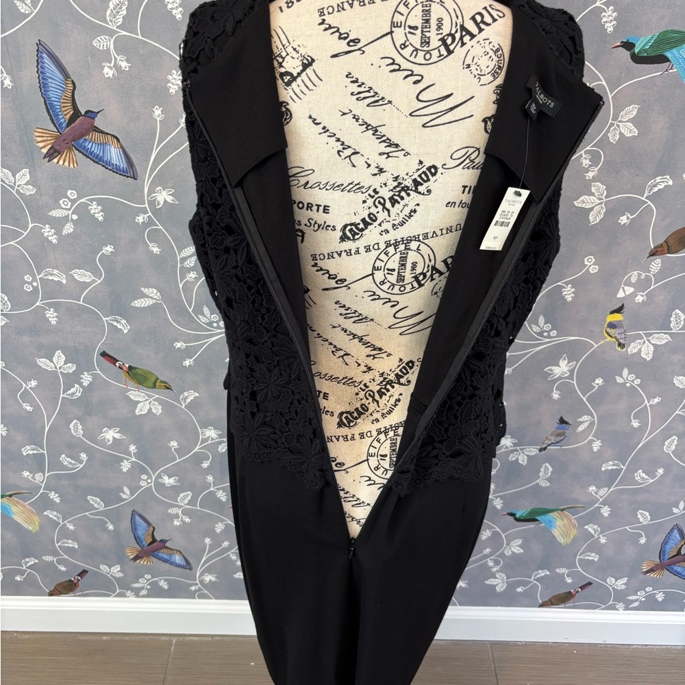 NWT Talbots Black Ponte Floral Embroidered Lace Formal Sheath Dress Women 16P - Picture 13 of 16